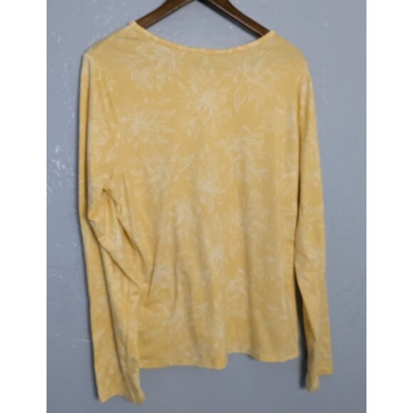 Hang Ten Womens XL Yellow Floral Long Sleeve Top shirt UV Protection Zipper Pock - Picture 7 of 10